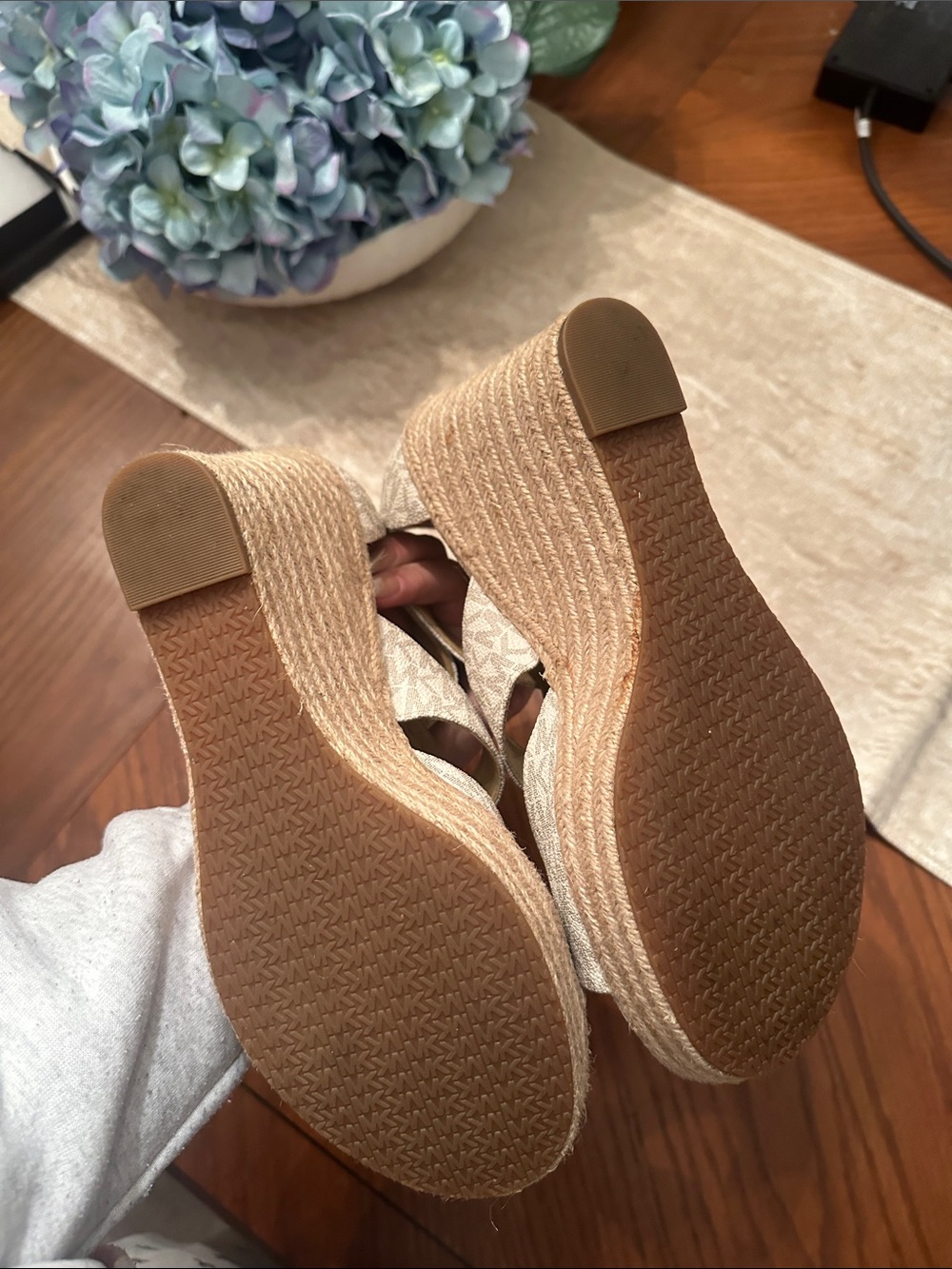 Michael Kors Tan Logo Zip-Up Espadrille Wedge Sandals - Picture 6 of 8